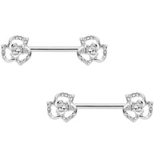 Load image into Gallery viewer, 14G 9/16 Clear Gem Full Flower Barbell Nipple Ring Set