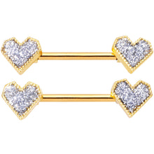 Load image into Gallery viewer, 14G 9/16 Gold Tone Valentine Heart Barbell Nipple Ring Set