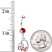 Load image into Gallery viewer, Red Gem Scrolling Embellished Heart Dangle Belly Ring