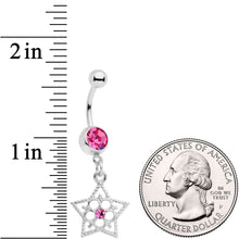 Load image into Gallery viewer, Pink Gem Star and Snow Flower Dangle Belly Ring