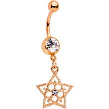 Load image into Gallery viewer, Clear Gem Rose Gold Tone Star and Snow Flower Dangle Belly Ring