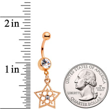 Load image into Gallery viewer, Clear Gem Rose Gold Tone Star and Snow Flower Dangle Belly Ring