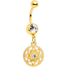 Load image into Gallery viewer, Color Gem Gold Tone Ring Around a Snowflake Dangle Belly Ring