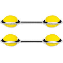 Load image into Gallery viewer, 14G 9/16 Yellow Glow in the Dark Saturn Barbell Nipple Ring Set