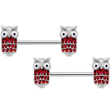 Load image into Gallery viewer, 14G 9/16 Red Happy Holiday Hoot Owl Barbell Nipple Ring Set