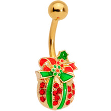 Load image into Gallery viewer, Clear Gem Gold Tone Red Holiday Gift Ornament Belly Ring Set of 4