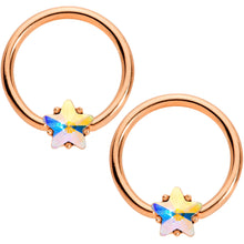 Load image into Gallery viewer, 14G Aurora Star Gem Rose Gold Tone BCR Barbell Nipple Ring Set
