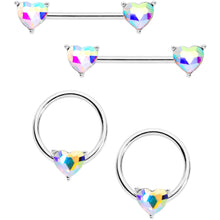 Load image into Gallery viewer, 9/16 1/2 Aurora Heart Gem BCR Barbell Nipple Ring Set