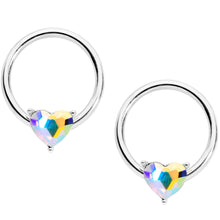 Load image into Gallery viewer, 9/16 1/2 Aurora Heart Gem BCR Barbell Nipple Ring Set
