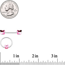 Load image into Gallery viewer, 14G 9/16 1/2 Pink Butterfly Gem BCR Barbell Nipple Ring Set