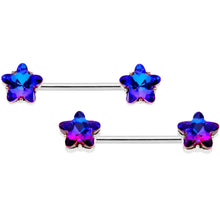Load image into Gallery viewer, 14G 9/16 1/2 Purple Blue Star BCR Barbell Nipple Ring Set