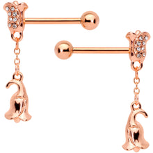 Load image into Gallery viewer, 14G 9/16 Rose Gold Tone Flowers Barbell Nipple Ring Set of 4