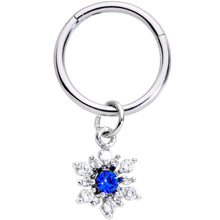 Load image into Gallery viewer, 16G 3/8 Blue Clear Snowflake Hinged Dangle Segment Ring
