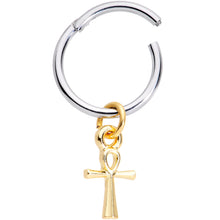Load image into Gallery viewer, 16G 3/8 Gold Tone Egyptian Ankh Hinged Dangle Segment Ring