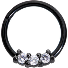 Load image into Gallery viewer, 16G 3/8 Clear CZ Gem Black Trio Hinged Segment Ring