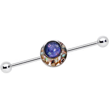 Load image into Gallery viewer, 14G Blue Orb Mosaic Crescent Moon Industrial Barbell 38mm