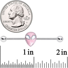 Load image into Gallery viewer, 14G White Faux Opal Pink Alien Invader Industrial Barbell 38mm