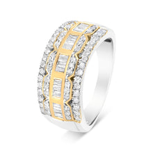 Load image into Gallery viewer, 10K White and Yellow Gold 1.00 Cttw Baguette and Round cut Diamond Art Deco Multi-Row Ring Band (I-J Color, I1-I2 Clarity) - Ring Size 7