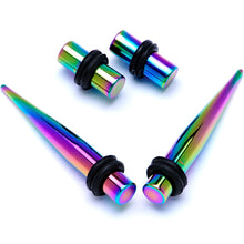 Load image into Gallery viewer, Rainbow PVD Straight Plug and Taper Set Sizes 5mm to 10mm