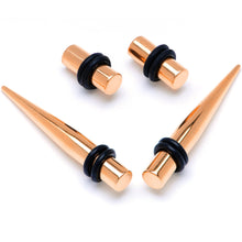 Load image into Gallery viewer, Rose Gold Tone PVD Straight Plug and Taper Set Sizes 5mm to 10mm