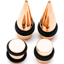 Load image into Gallery viewer, Rose Gold Tone PVD Straight Plug and Taper Set Sizes 5mm to 10mm