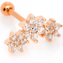 Load image into Gallery viewer, 18G 5/16 Clear CZ Rose Gold Tone Flower Cartilage Tragus Earring