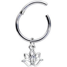 Load image into Gallery viewer, 16G 3/8 Clear CZ Gem Lotus Flower Dangle Hinged Segment Ring