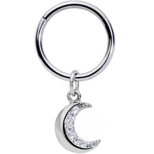 Load image into Gallery viewer, 16G 3/8 Clear CZ Gem Crescent Moon Dangle Hinged Segment Ring