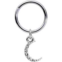 Load image into Gallery viewer, 16G 3/8 Clear Gem Sliver of Moon Dangle Hinged Segment Ring