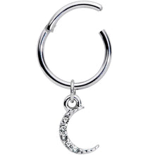 Load image into Gallery viewer, 16G 3/8 Clear Gem Sliver of Moon Dangle Hinged Segment Ring