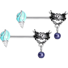 Load image into Gallery viewer, 14G 9/16 Nautical Shell and Crab Dangle Barbell Nipple Ring Set