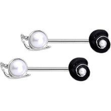 Load image into Gallery viewer, 14G 9/16 Clear Gem White Orb Snail Shell Barbell Nipple Ring Set
