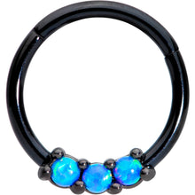 Load image into Gallery viewer, 16G 3/8 Blue Synthetic Opal Black Hinged Segment Ring