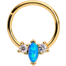 Load image into Gallery viewer, 16G 3/8 Blue Synthetic Opal Glamour Gold Tone Hinged Segment Ring