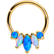 Load image into Gallery viewer, 16G 3/8 Blue White Synthetic Opal Gold Tone Hinged Segment Ring