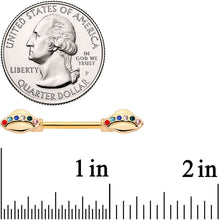 Load image into Gallery viewer, 14G 9/16 Multicolor Gem Gold Tone UFO Barbell Nipple Ring Set