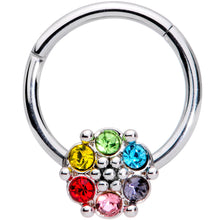 Load image into Gallery viewer, 16G 3/8 Multicolor Gem Rainbow Flower Hinged Segment Ring