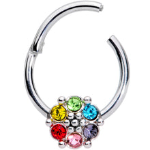 Load image into Gallery viewer, 16G 3/8 Multicolor Gem Rainbow Flower Hinged Segment Ring