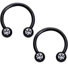 Load image into Gallery viewer, 14G Clear Gem Heart Black Horseshoe Barbell Nipple Ring Set