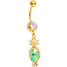 Load image into Gallery viewer, Clear Gem Gold Tone Glow in the Dark Pineapple Dangle Belly Ring