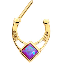 Load image into Gallery viewer, 16G 5/16 Purple Faux Opal Gold Anodized Septum Clicker
