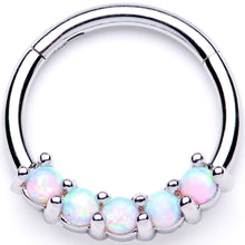 Load image into Gallery viewer, 16G 3/8 White Synthetic Opal Crest Hinged Segment Ring