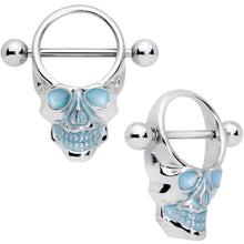 Load image into Gallery viewer, 14G 9/16 Glow in the Dark Skull Nipple Shield Set