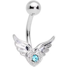 Load image into Gallery viewer, Aqua Gem Valentines Day Winged Heart Belly Ring Set of 4