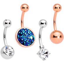Load image into Gallery viewer, Clear Gem Blue Faux Druzy Rose Gold Tone Belly Ring Set of 4