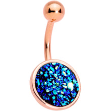 Load image into Gallery viewer, Clear Gem Blue Faux Druzy Rose Gold Tone Belly Ring Set of 4