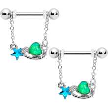 Load image into Gallery viewer, 5/8 Blue Green Gem Star and Heart Dangle Barbell Nipple Ring Set