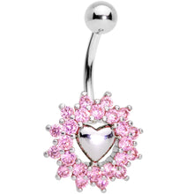 Load image into Gallery viewer, Pink Gem Valentines Day Sunburst Heart Belly Ring Set of 4