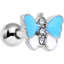 Load image into Gallery viewer, 16G 1/4 Clear Gem Blue White Butterfly Cartilage Tragus Earring