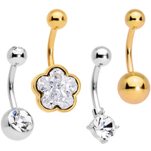 Load image into Gallery viewer, Clear Gem White Faux Druzy Gold Tone Flower Belly Ring Set of 4